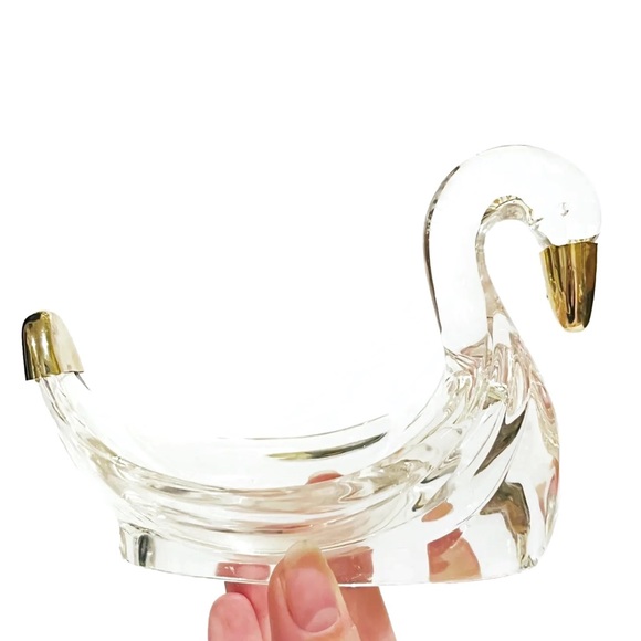 Vintage Swan Soap Dish Transparent Plastic Clear Gold Coloured Metal Accent Bird - Picture 3 of 10